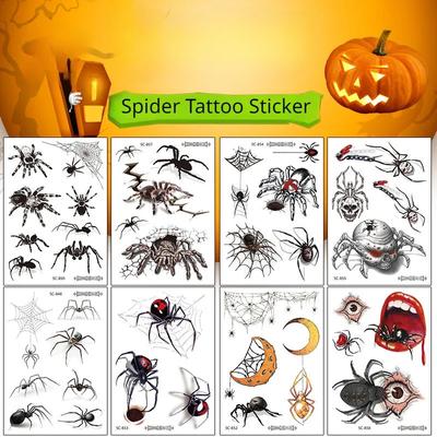1pc Halloween Spider Web Temporary Tattoo Stickers for Kids All Saints' Day Horror Funny Waterproof Fake Tattoos Water Transfer