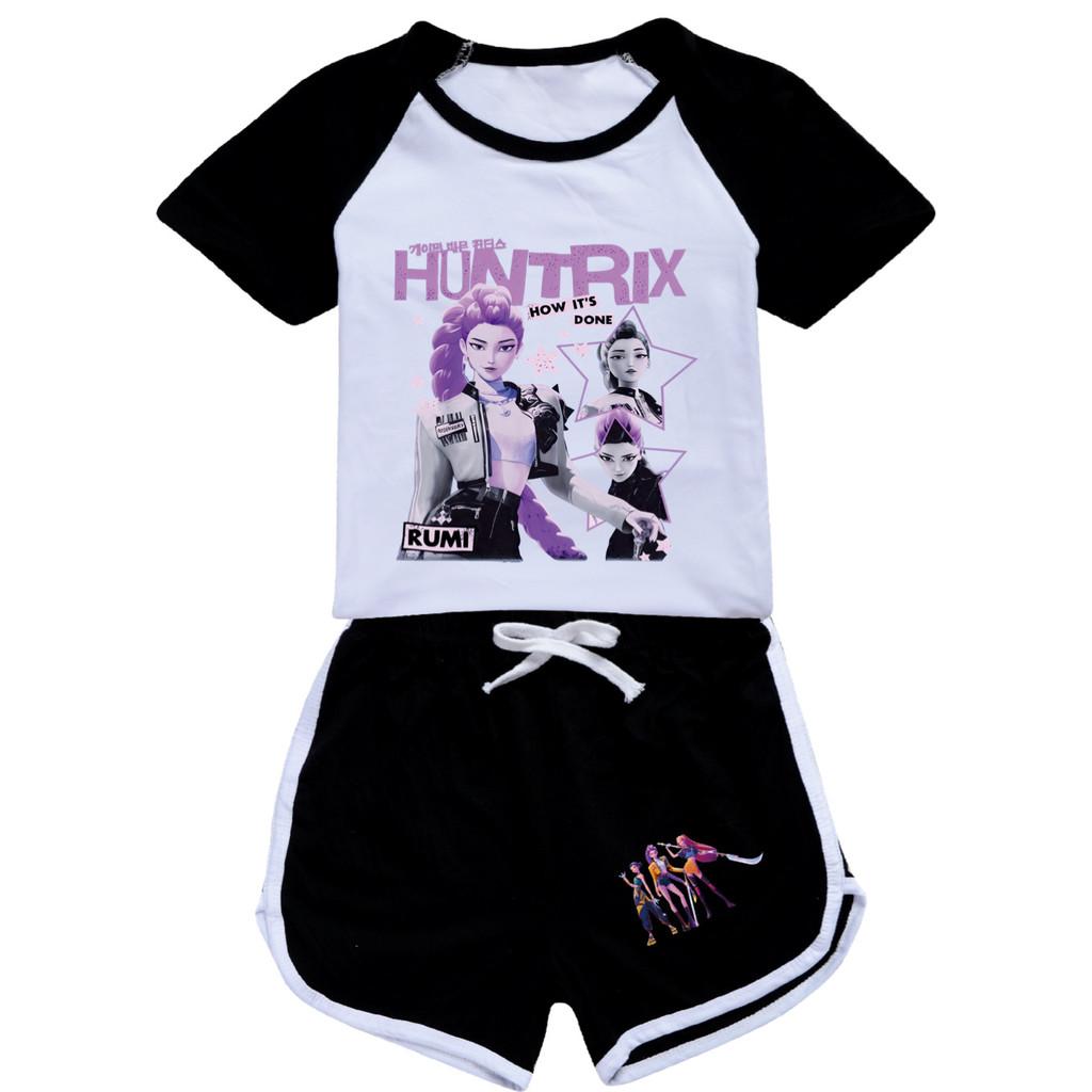 5105 Kids Girls POP Rumi Zoey Mira Print T-shirt Shorts Sport Tracksuit Clothes Set