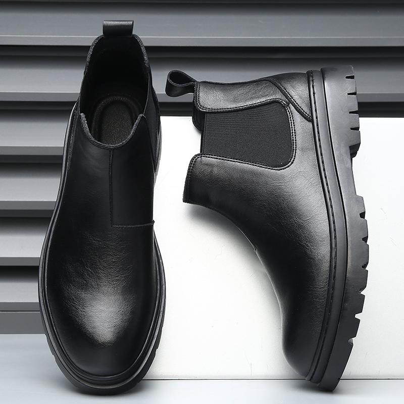 Fashion Slip on High Top Men Shoes British Style Formal Chelsea Boots Winter Warm Plush Fur Business Boots for Men Handmade Male Botas