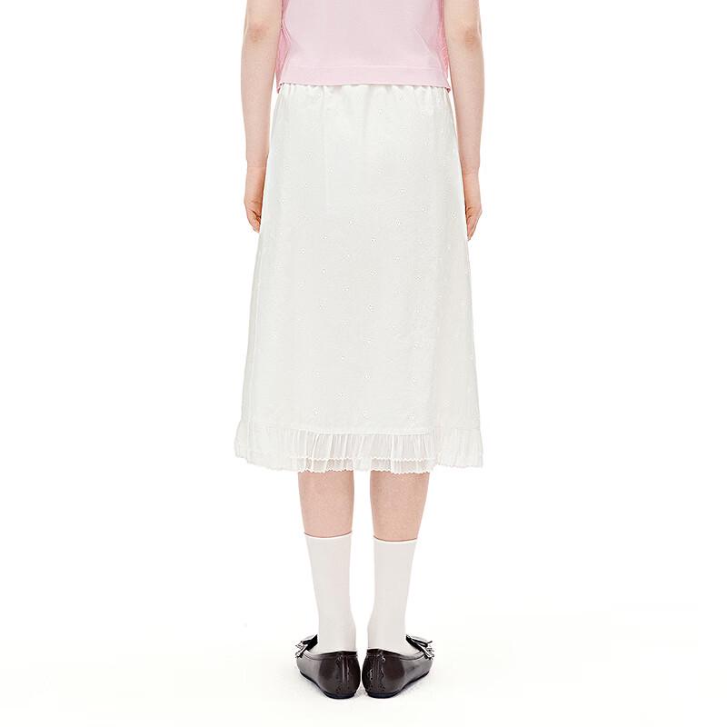LEDIN Summer Off-White Straight Midi Skirt