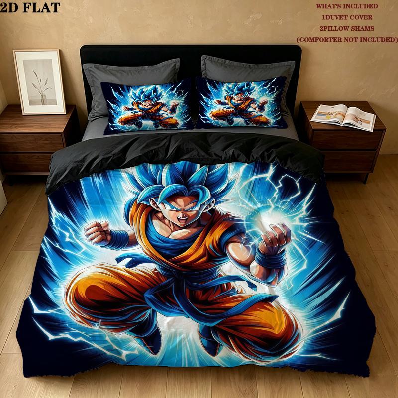 Son Goku Muster Bettwäsche Steppdecke Set Bettbezug Kissenbezug Zuhause Geburtstagsgeschenk(1 Bettbezug + 2 Kissenbezüge, ohne Füllung)
