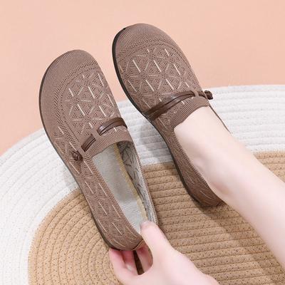 Spring and Summer New One-pedal Flat Shoes Women's Flying Weaving Breathable Medium and Old Soft Soles Are Comfortable