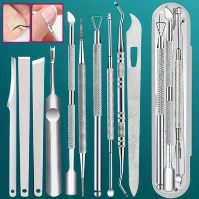 10-teiliges Edelstahl-Pediküre-Set: Nagelhautgabel, Doppelkopf-Nagelreiniger, Fußhobel, Schaber, Ohrlöffel