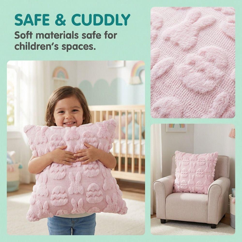 Festive Decor Cartoon Easter Rabbit Pillow Cover Soft Plush Square Bunny Pillowcase Detachable Washable Cushion Cover Gift