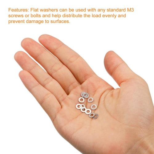 uxcell M3 Flat Washers, 3 X 6 X 0.3 Mm, 304 Stainless Steel, Thin Flat Spacers for Door Hinge Adjustment, Screws, Bolts, Round Washers, 50 Pieces
