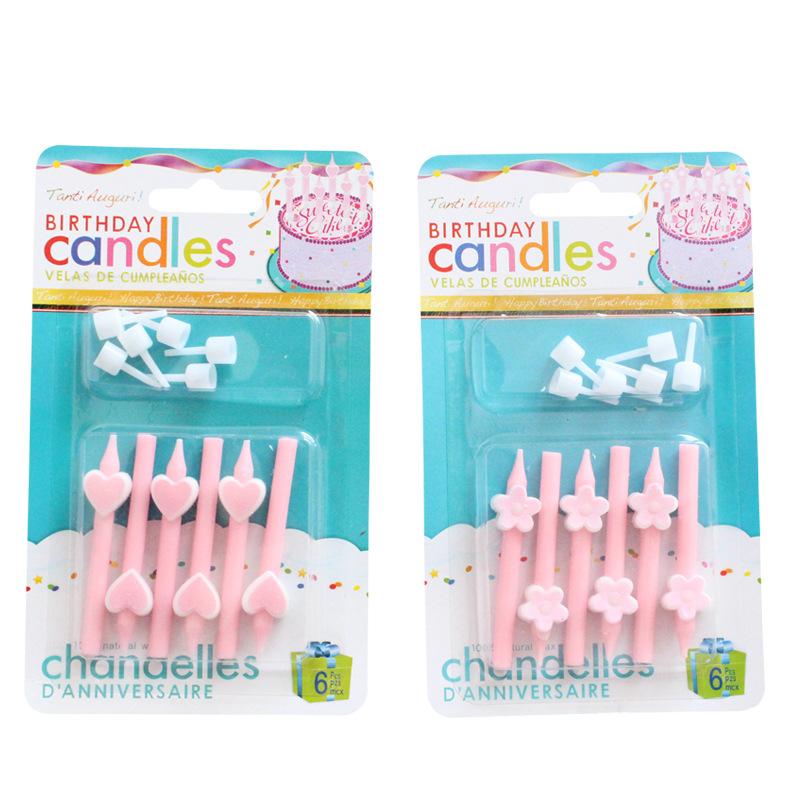 New Product Ins Style Pink Cartoon Love Flower Birthday Candle Creative Party Short Pole Candle with Base