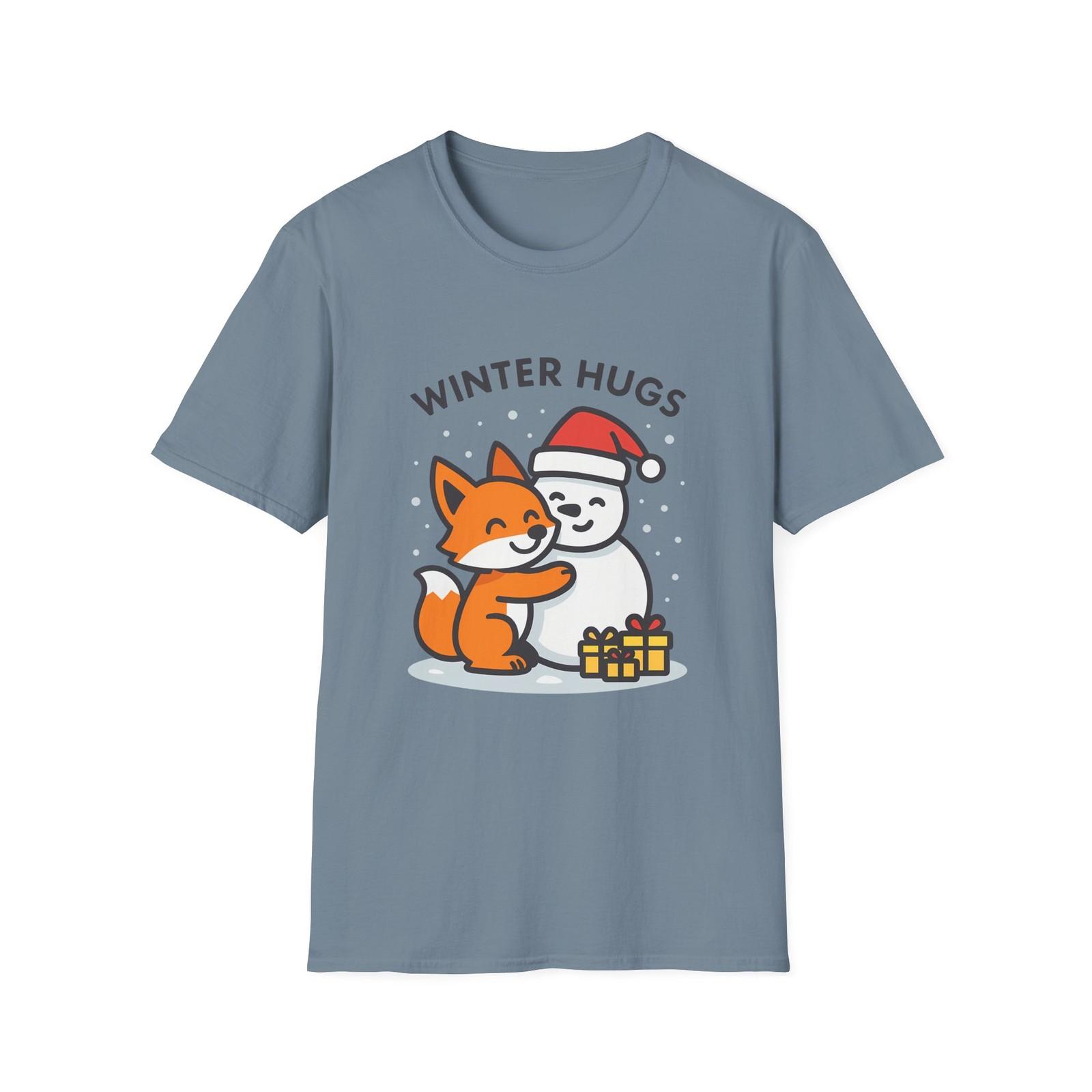 Unisex Softstyle T-Shirt Mens Womens Tees Top Fox Hugs Snowman Snow Winter Holiday Christmas 2XL