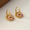 Vintage Enamel Earrings Women Geometric Circle Studs Detachable Ethnic Style Lightweight Luxury Jewelry