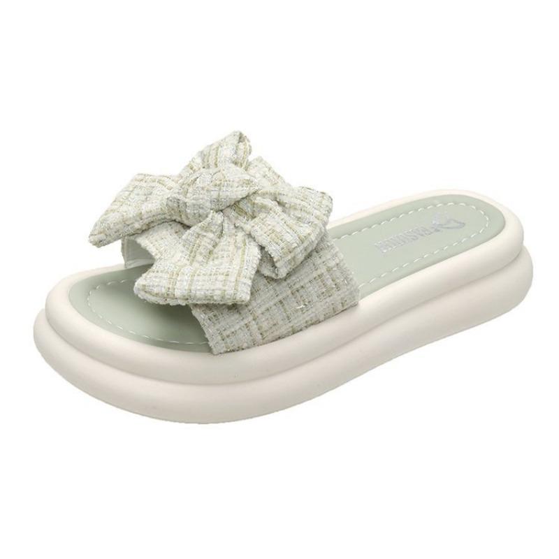 

Outer wear with skirt bow sandals women s summer round head rubber sole slippers one pedal beach shoes 35 зелёный