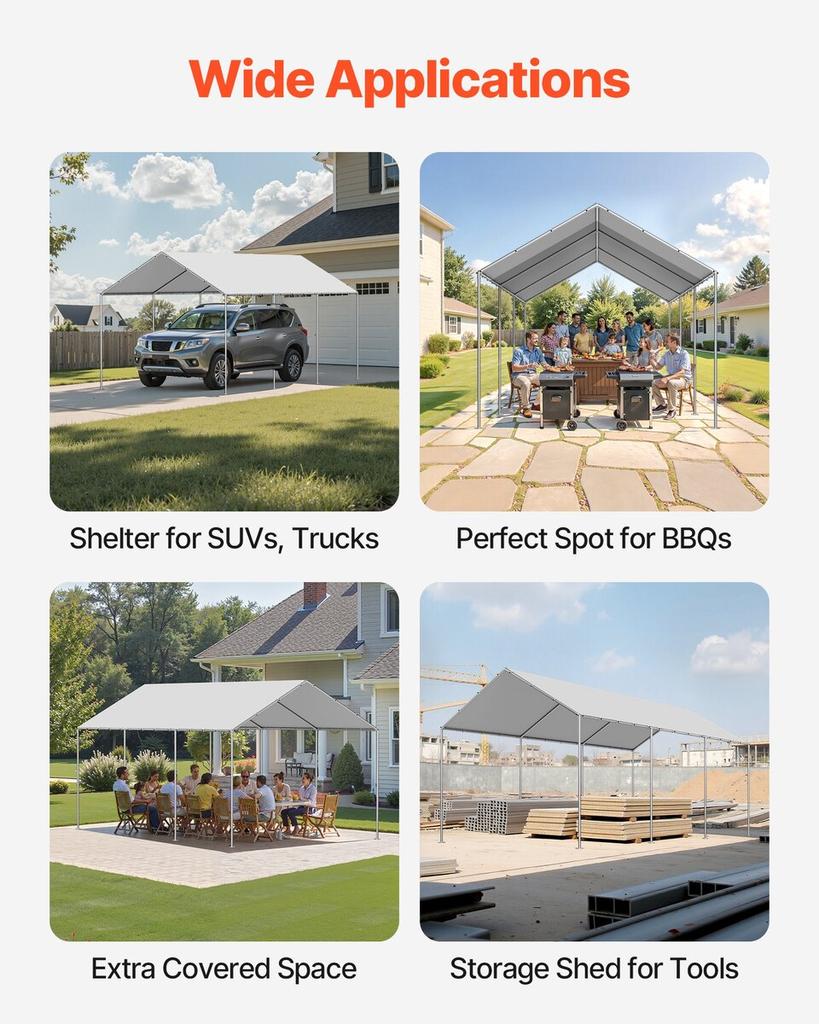 Carport Replacement Canopy, 3 x 6 m Potable Garage Tent Top Tarp, UV-Resistant & Waterproof Car Shelter Tarp, Heavy Duty Car Port Cover with Ball