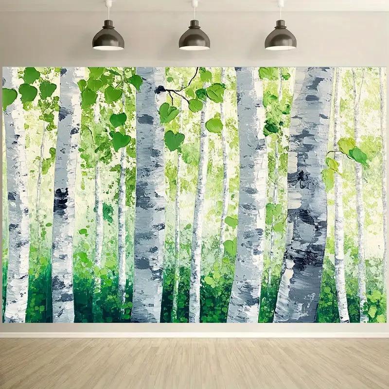 1pc Enchanted Forest Wall Tapestry No Electricity Needed SelfAdhesive Hanging with PrePunched Holes Realistic Birch Trees