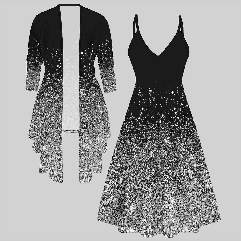 3D  Printed  Set Dress Coat ,  Single Color, Diverse Shapes Fashion Print,suitable for Various Scene Fashion Styles