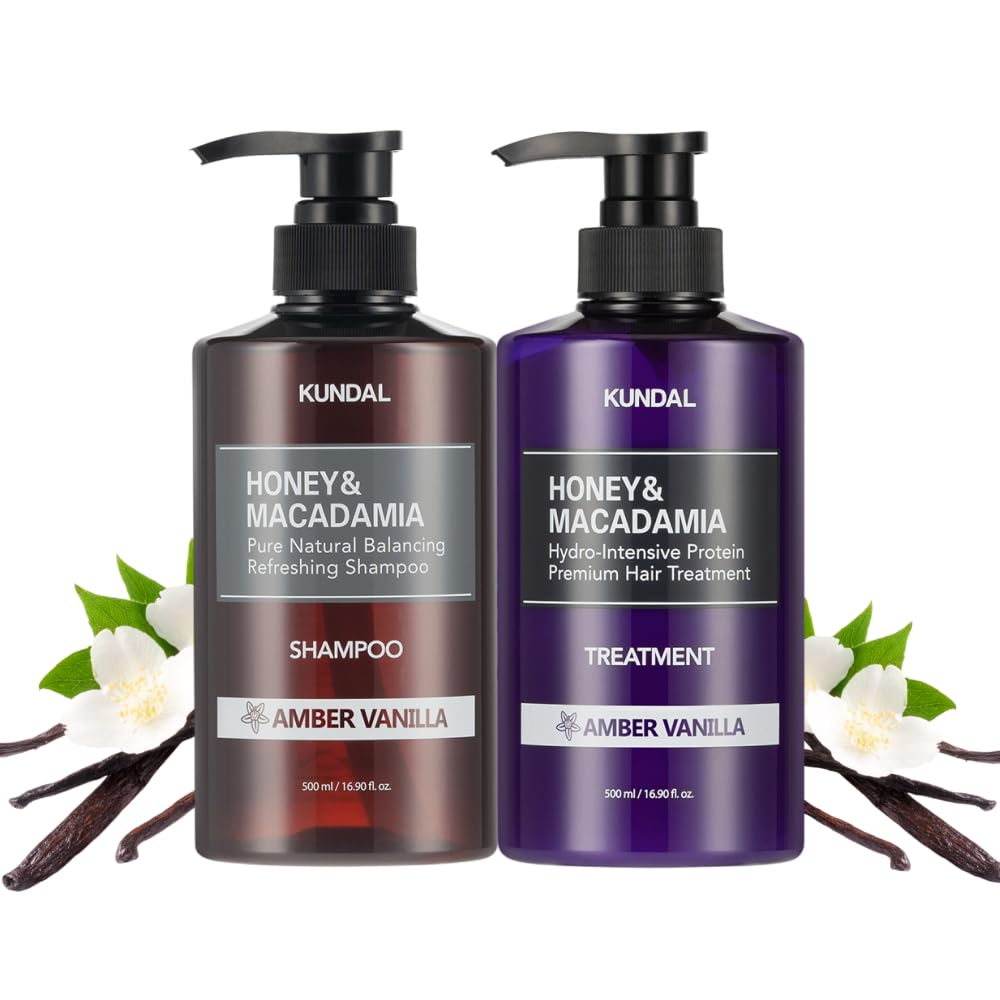 KUNDAL Shampoo and Treatment Set (500ml bottles each) #AmberVanilla #Honey&Macadamia #Nature #MildlyAcidic #Moisturizing #PerfumedShampoo #PerfumedTre