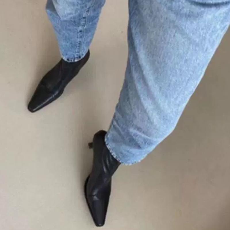 Women High Heels Snow Ankle Boots Leather Pointed Toe Shoes  New Brand Winter Stilettos Zippers Chelsea Pumps Botas Mujer