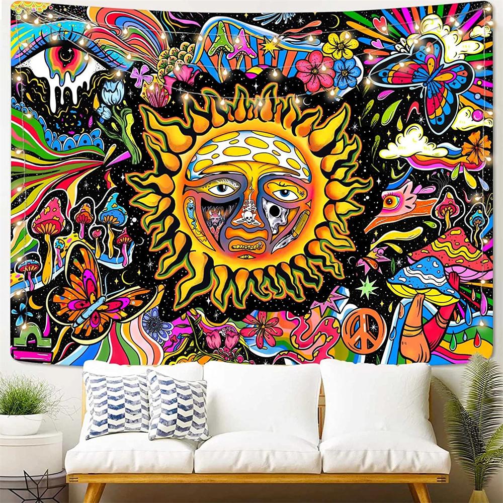 

Psychedelic Mushroom Butterfly Tapestry Colorful Hippy Eye Sun Moon Gothic Tarot Mandala Aesthetic Room Decor Backdrops Cloth 74x94cm(29x37in)