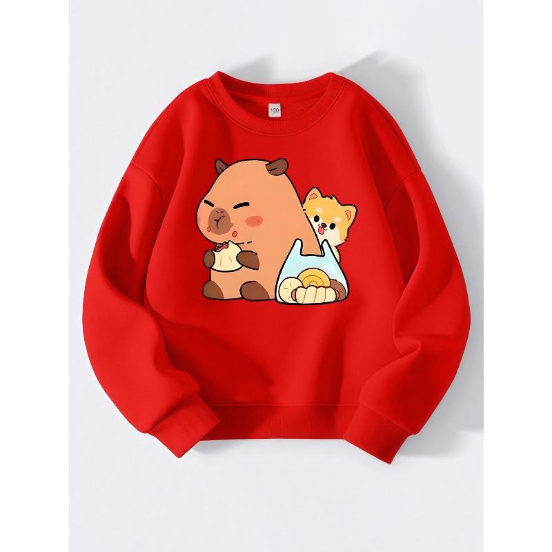 European sizes Kids' Winter Warm Casual Round Neck Sweatshirt - Long Sleeve Sweater with Random Fun Prints, Cozy & Playwear