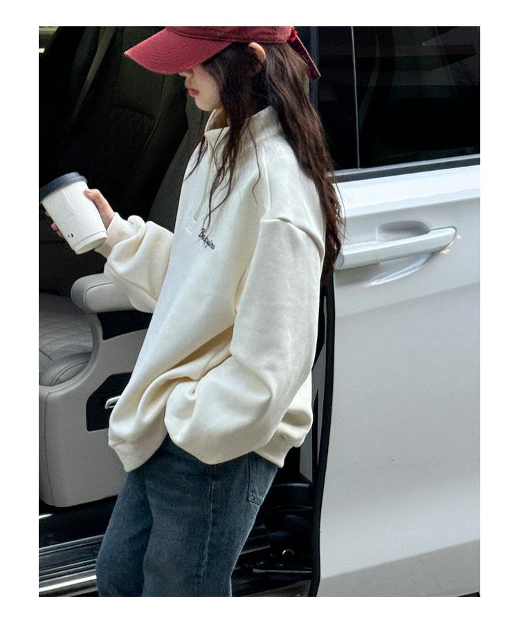 Fleecegefüttertes Mädchen-Sweatshirt mit halbem Reißverschluss: Gemütliche, locker sitzende Herbst-/Winter-Kinderbekleidung 2024