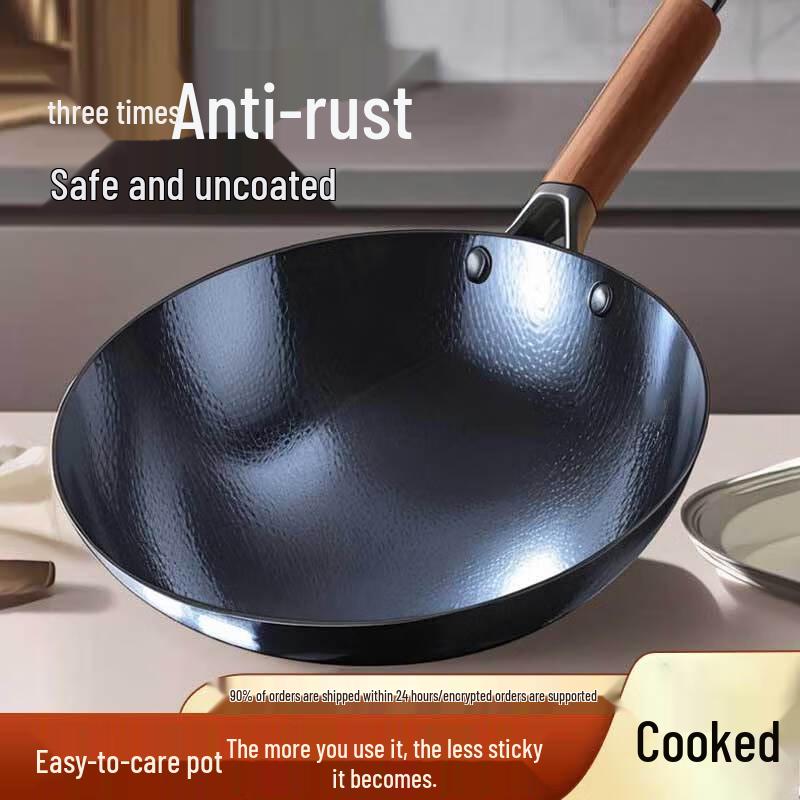 Traditioneller handgeschmiedeter 32 cm Gusseisen-Wok