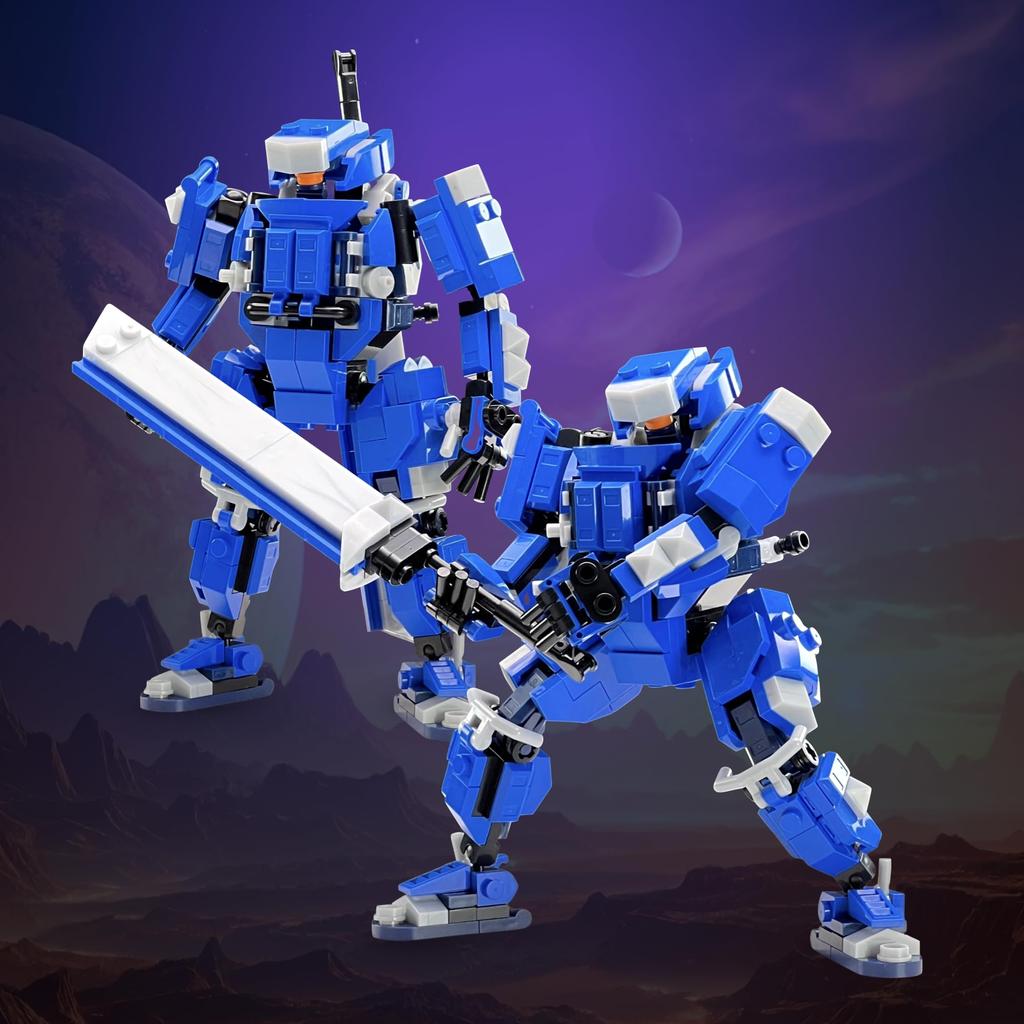 MyBuild Sci-Fi Cage 5027 - Blue Armor Mech with Great Sword Movable Robot Model Ages 14+