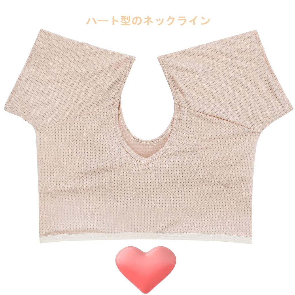 VAVIICLO Undershirt with Heart Short Mesh and Women's Sweat-Absorbing Sweat-Absorbing Pads, Neck, Sleeve, Fabric, Comfortable, Moisture-Wicking,