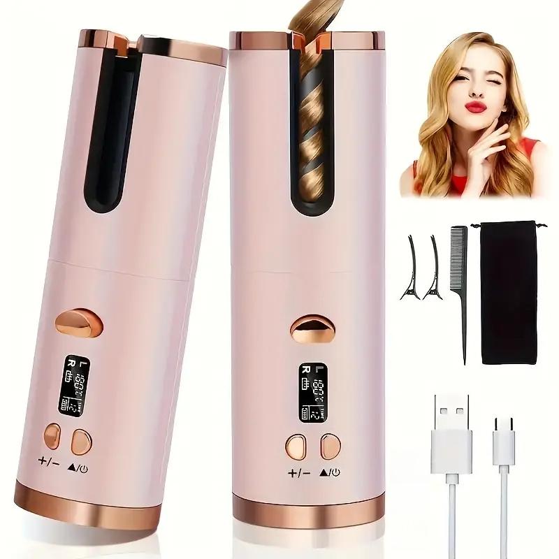 Automatischer Lockenstab Haar-Lockenstab für Haarstyling Kabellos Auto Schnellaufheizend Wiederaufladbar Kabelloser Haar-Lockenwickler