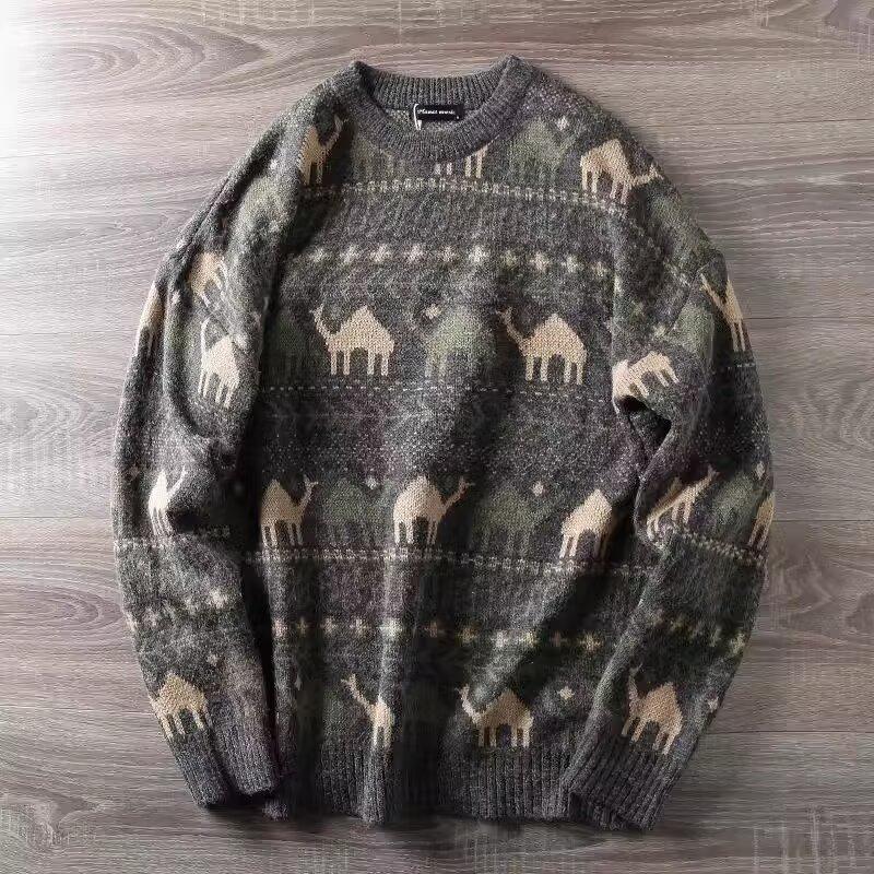 Autunno e Inverno Nuovo Maglione Versatile con Lacci Monocolore Stile Coreano Maglione Largo Cappotto da Uomo Cappotto