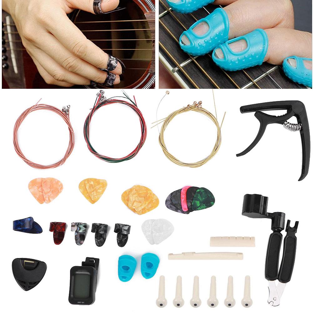 Guitar Accessories Kit Tuner Strings Changing Capo Picks Nail Cover Combo Repair Tool