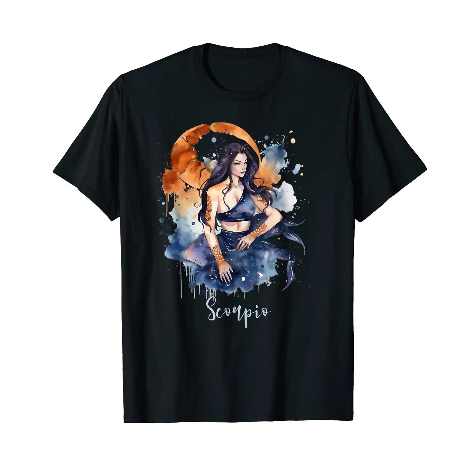 

Scorpio Woman Zodiac Star Sign Scorpion Girl Watercolour T Shirt black vintage Washed homme Casual streetwear Stylish 5XL різнокольоровий