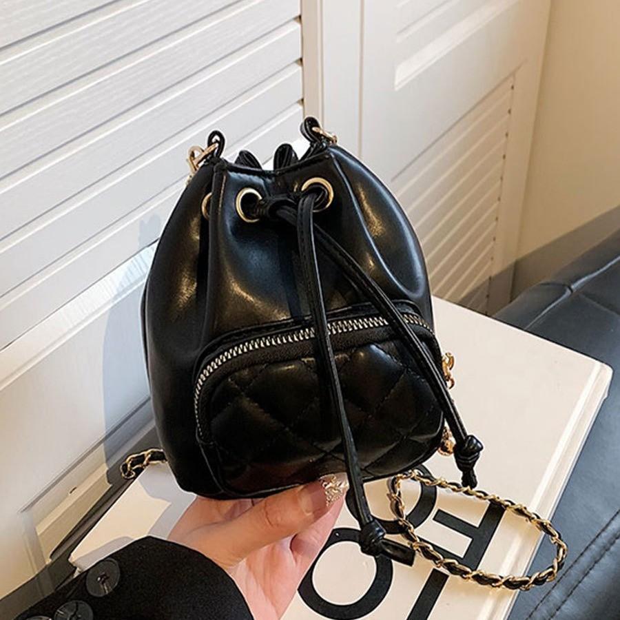 Trendy Small Chain Bucket Bag Women s Shoulder Crossbody Bag 2023 New Street Style High-end Sense чёрный