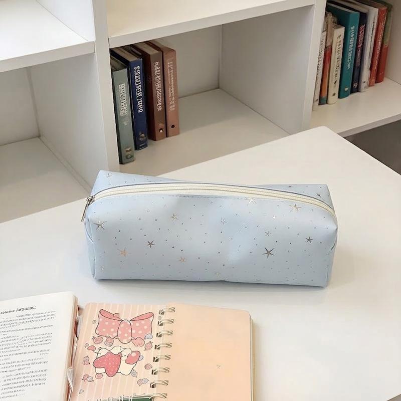 Canvas Pencil Case Cute Mini Bow Print And Large Capacity Smooth Zipper For Students School Daily Stationery Storage