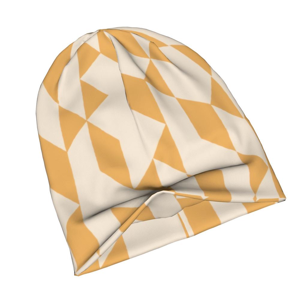 2D Flat Printing Abstract Geometric Pattern Ivory And Yellow Knit Hat with Subtle Fashion Details, Ideal for Adults Seeking Texture And Character in C