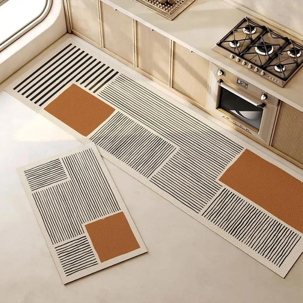 2-Piece Set Geometric Patterned Rugs Water-Absorbent Quick-Dry Kitchen Mats Bathroom Anti-Slip Door Mats Home Decor