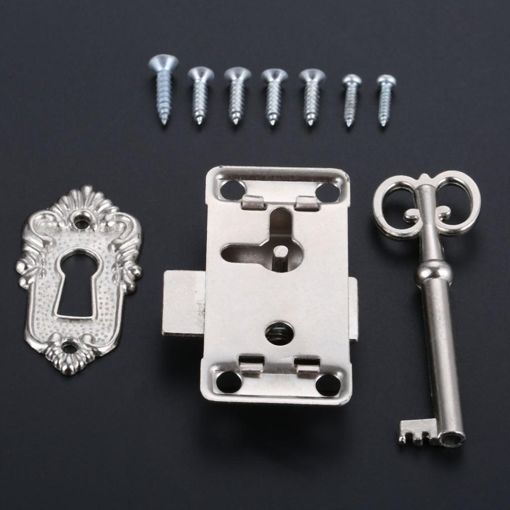 DRELD Antique Iron Door Lock Drawer Jewelry Wood Box Cabinet Wardrobe Cupboard Door Lock + Key Furniture Hardware Silver/Black