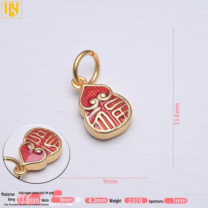 Copper-Plated 24k Gold Gourd Fulushou Fu Charm Pendant for DIY Jewelry