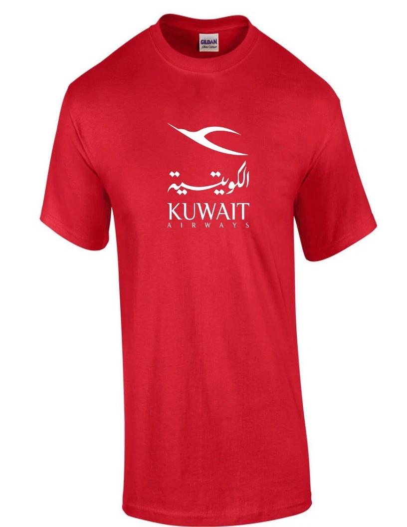 Kuwait Airways White Logo Airline Geek Red Cotton T-Shirt L