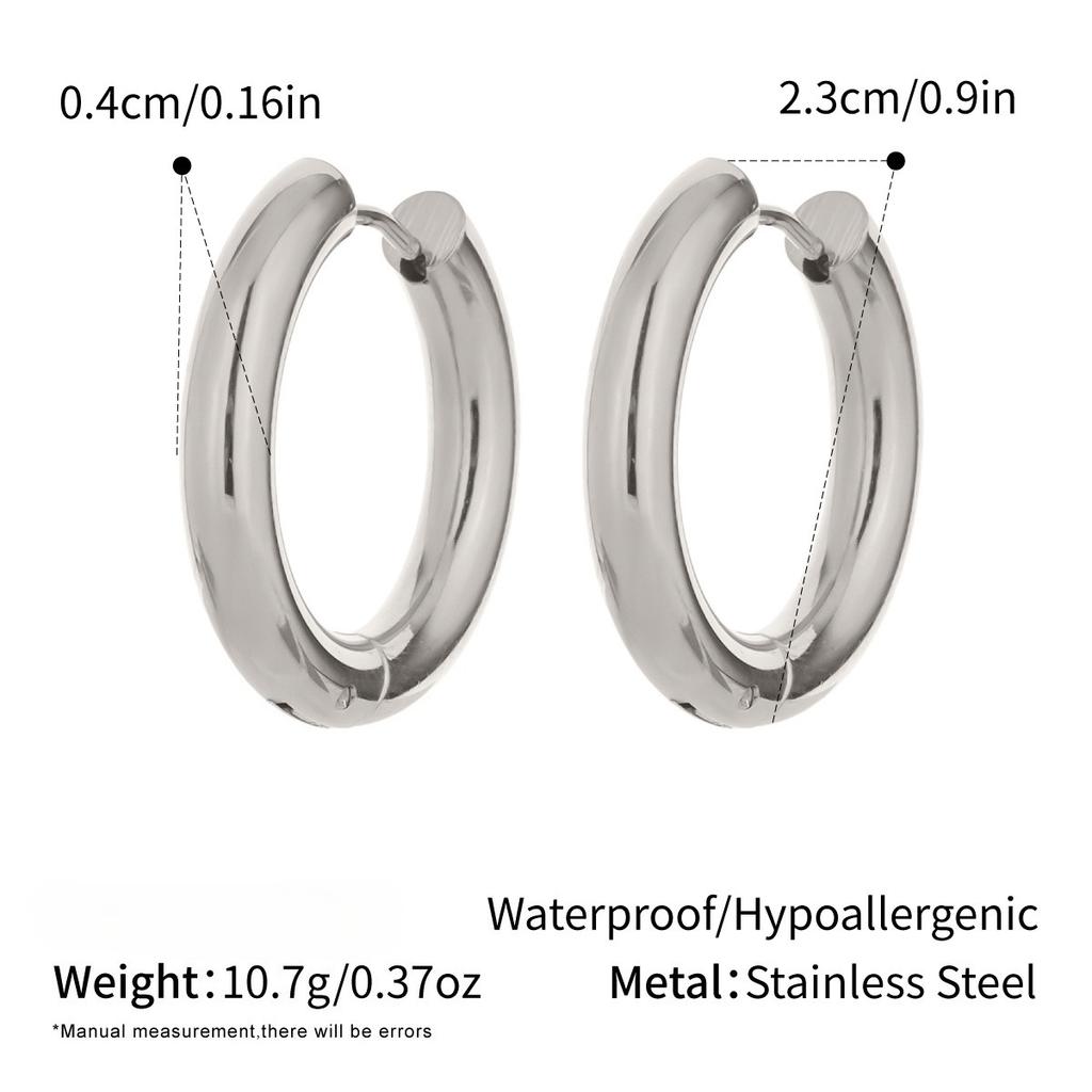Yori Simple Versatile Classic Stainless Steel Hoop Earrings 18K Gold Plated Autumn Winter Style Waterproof Jewelry Gift