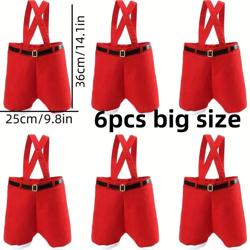 6-Pack Christmas Santa Pants Gift Bags, Small Polyester Candy Bags, Festive Treats Holder, Xmas Party Decorative Gift Pouches for Holiday Presents