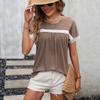 Spring/Summer 2026 Women's Round Neck Lace Patchwork Short Sleeve T-shirt