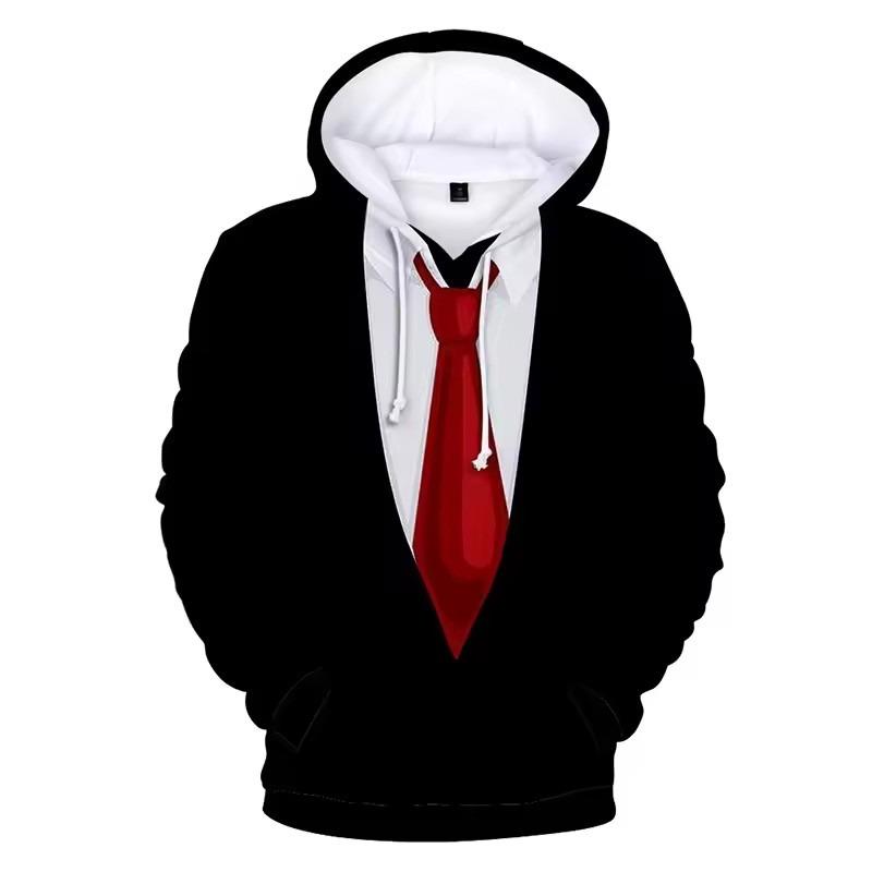 Fashion 3D Tailcoat with Bow Print Hooded Sweatshirt Loose Hooded Sweatshirt Street Role-playing Casual Men's Pullover