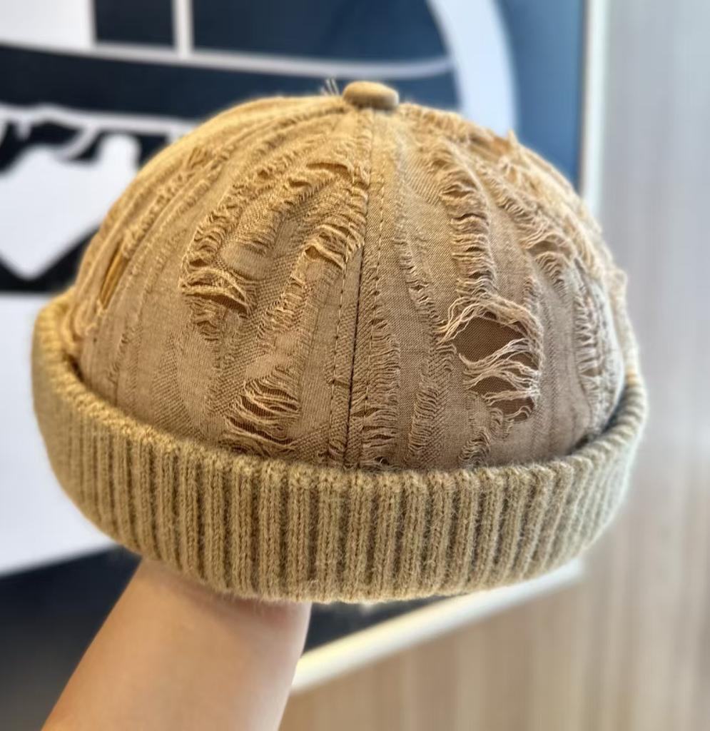 1 Stück modische Patchwork, durchbrochener Strickrand Vermieterhut, Retro und gealtert, lässiger, cooler und künstlerischer Stil Melonenrindhut