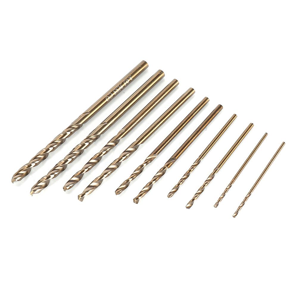 10 Pcs Titanium Coated Cobalt Drill Bits HSS High Speed Steel Drill Bits Set Tools 1-3mm Multi Function Metal Drills Power Tool