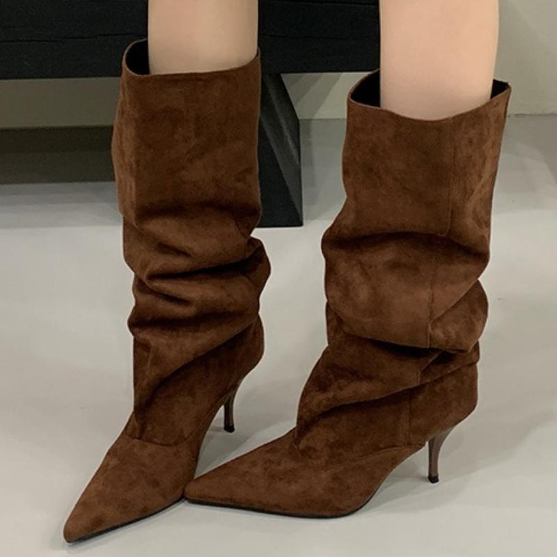 Fashion Fashion Vintage Thin Heels Women Knee High Boots Fashion Winter Sexy Pointed Toe Stripper Party Shoes Zapatos De Mujes