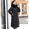 Winter Hooded Slim Down Cotton Jacket Solid Color Fur Collar Thick Parkas Coat Middle-aged Mother Warm Over-The-Knee Overcoat