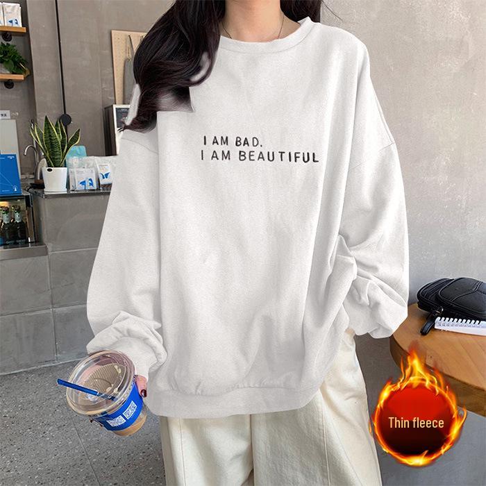 Women's Fleece-Lined Oversized Sweatshirt: Autumn/Winter Korean Style, Plus Size, Couple Wear, Casual Student Top
