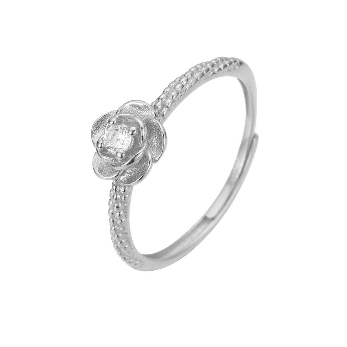 

Настоящее кольцо с розой из серебра 925 пробы с цирконием, женское, старинный метод, простое ретро-украшение в виде цветка в виде живого рта 06 opening adjustable