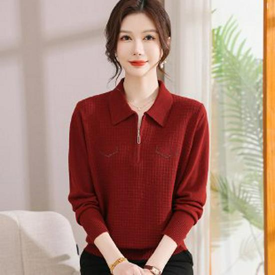 Mom s Chic Long-Sleeved Knit Top: Autumn/Spring Base Layer for Middle-Aged Women Large красный