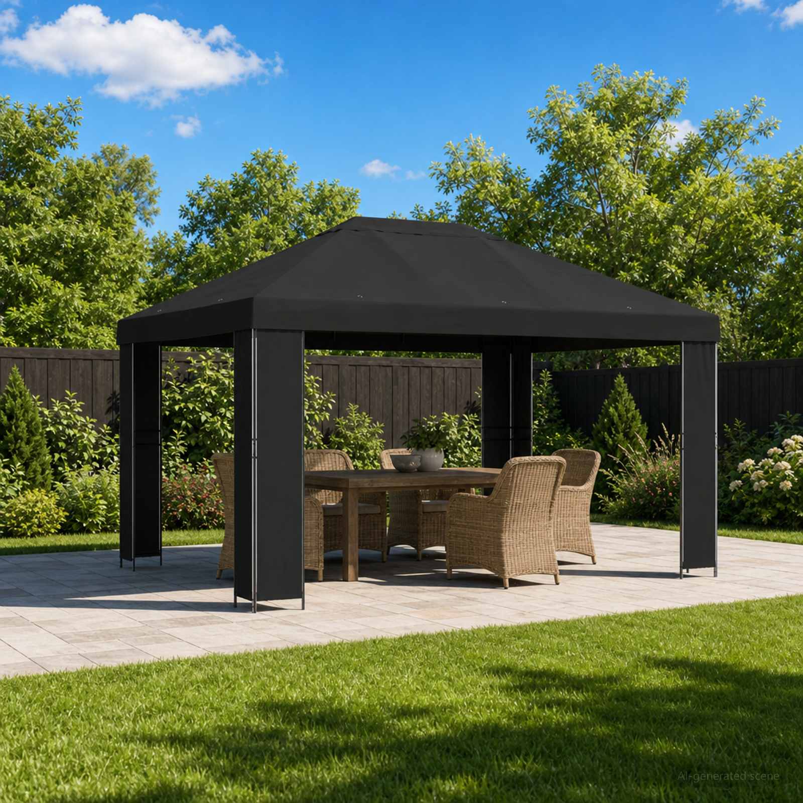 Pavillon 4 x 3 m Schwarz Polyester und Stahl 190 g/m²