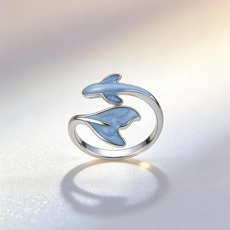 BF CLUB 925 Sterling Rings for Women Simple Geometric Handmade Irregular Retro Vintage Blue Whale Ring Allergy For Birthday Gift