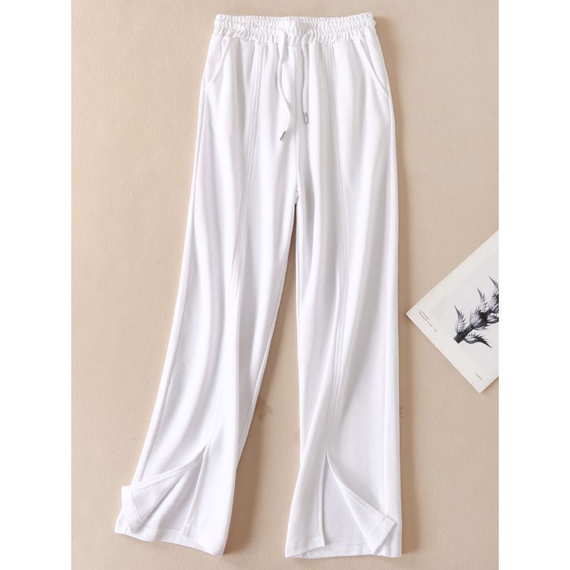 

D583 Slim Looking High Waist Straight Casual Mopping Trousers White M