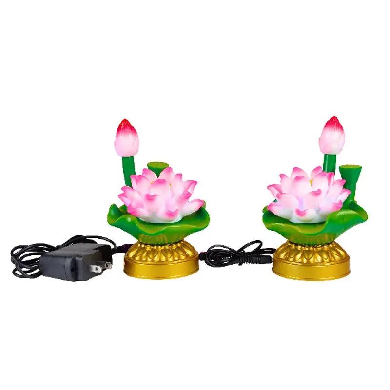 2pcs Simulated Candle Holder Ornament Lotus Shaped Design Buddha Hall Desktop Decor Household Sacrificial Supplies Feng Shui